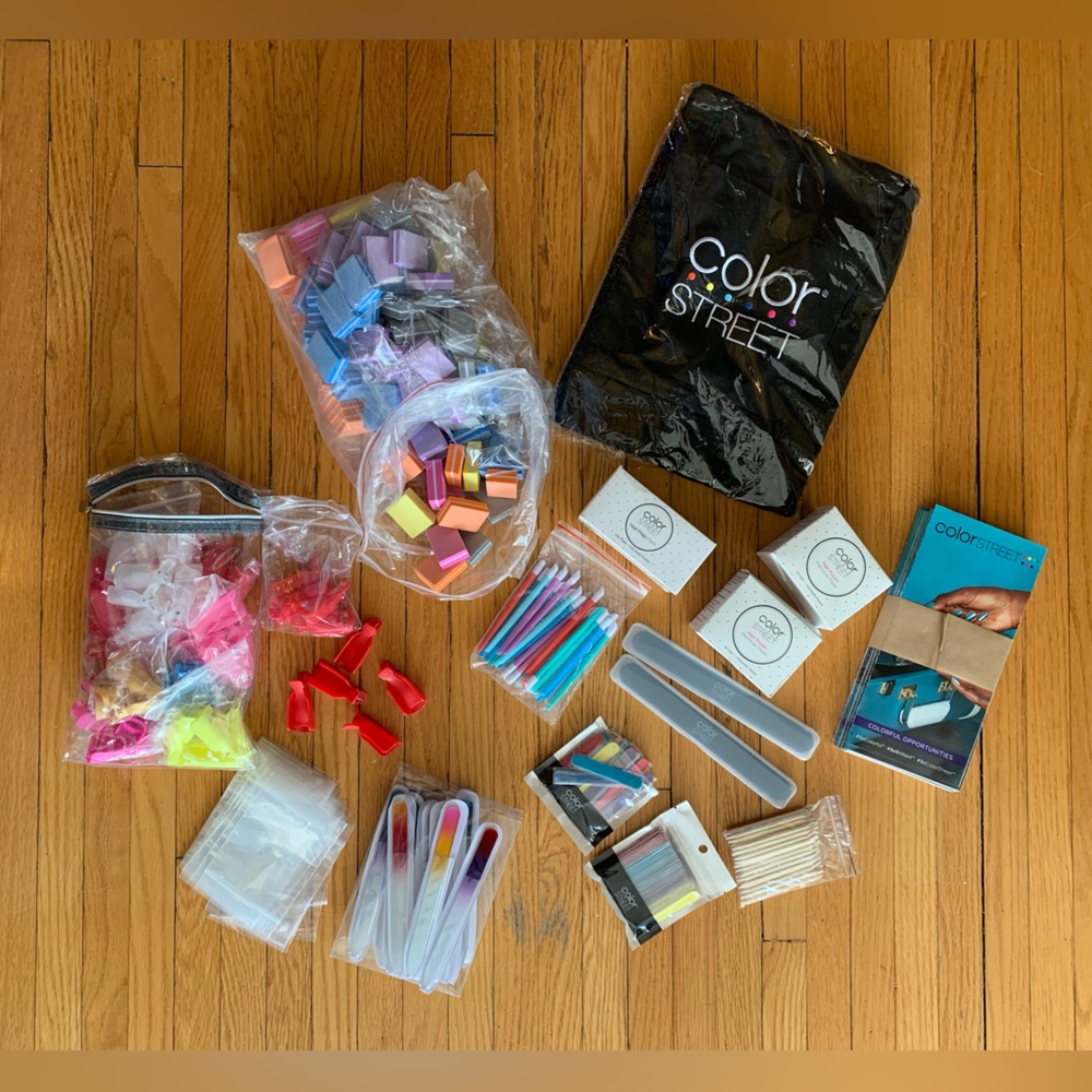 Color Street accessories brand new, never used files, cuticle pushers, bag, more